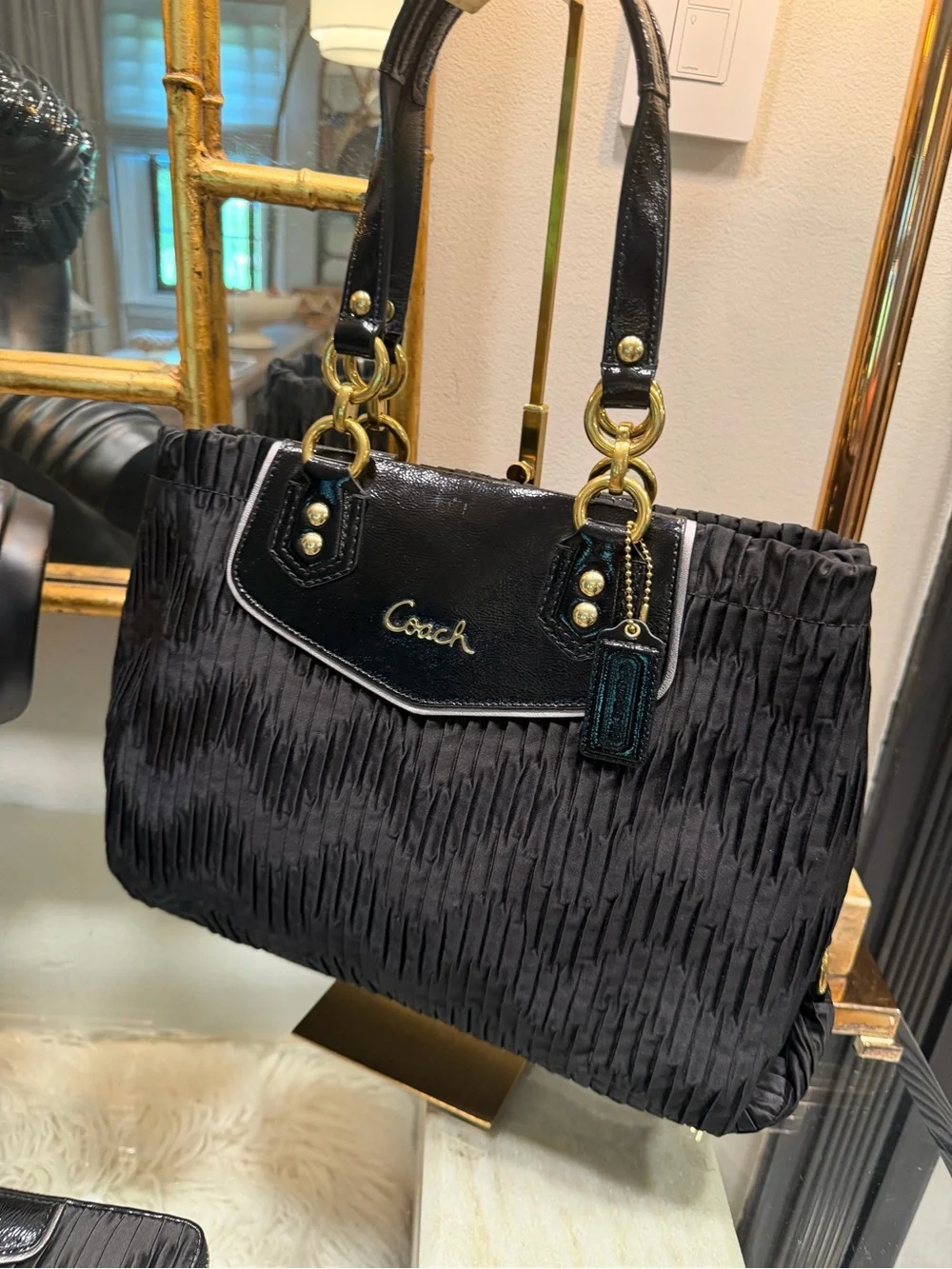 Coach EUC Black Pleated Tote and Wallet Set
